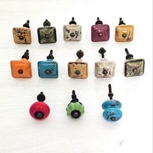 COLORFUL CERAMIC DRAWER & FURNITURE KNOBS - LOT OF 13